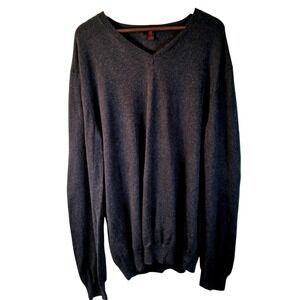 Egara Men's 3X Dark Gray V Neck Sweater Cashmere Blend Long Sleeve Minimalist